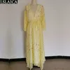 Half Sleeve V-Neck Solid Long Dress Boho Pentagram Decorated Home Dresses Summer Casual Comfortable Breathable Holiday Sukienki 210515