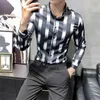 Business Casual Męskie koszule z długim rękawem Slim Fit Paski Koszule Dla Mężczyzn Formalna Dress Social Streetwear Bluzka Koszulka Homme 210527