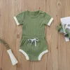 Baby Ribbed Clothes Boys Summer Clothing Set Candy Plain Article Pit Cotton Suit Girls Romper Triangle Pants 2Pieces Sets Bodysuit9400230