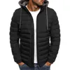 Winter Cotton Men's Down Jacket Hooded Long Sleeve Cardigan Zipper Pockets Solid Thick Fashion Casual Down Jacket Y1103