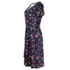 Богемия Женская V-образная выречка с коротким рукавом a-line Sundress для женщин повседневная цветочная длина колена высокая талия Vestido Mujer 210604
