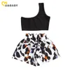 1-7Y Sommer Mode Kind Baby Mädchen Kleidung Set Eine Schulter Weste Tops Bogen Leopard Shorts Outfits Kostüme 210515