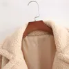 Kadınlar Uzun Ceket Katı Teddy Ceket Rahat Turn Aşağı Yaka Kış Sıcak Zarif Sahte Kürk Moda Giyim Kadın Ceketler Mont 210928