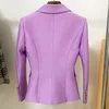 Klassisk stil Toppkvalitet Original Design Kvinnors Lilac Blazer Dubbelbröst Blazers Slim Jacket Metal Buckles Pique Bomull Coat