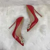 Повседневный дизайнер Sexy Lady мода женская обувь красный патентный кожа жемчуг заостренный носок ступеньки стриптизерша высокие каблуки Zapatos Mujer PROM вечерние насосы размером 44 12см