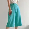 BLSQR lac bleu costume pantalon femme taille haute poches bureau dames mode lâche genou longueur 210430