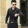 Design Male Casual See Through Chemises Creux Floral À Manches Longues Vêtements Hommes Sexy Transprant Robe Chemise Hommes