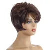 Kort syntetisk peruk Big Curly Pelucas Simulering Human Remy Hair Wigs Perruques de Cheveux Humeins Kit Wig-310b