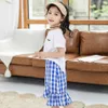 Girls Summer Clothes Tshirt + Plaid Skirt Clothing For Letter Girl Outfit Casual Style Kids Tracksuit 6 8 10 12 14 210528