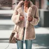 Jacka Kvinnor Elegant Faux Fur Coat Höst Vinter Zipper Kvinna Plysch Overcoat Pocket Casual Teddy Outwear 210514