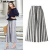 Sommar bomullslinne Striped Kvinnor Byxor Capris High Waist Wide Ben Byxor För Kvinnor Byxor Kvinna Byxor Kvinna Plus Storlek 5xl 210519