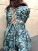 Koreański elegancki elegancki punkt fala luźne kobiety letnie vestidos elastyczne talii rękaw puffowy kwadratowy kołnierz casual mini sukienki kobiet 210514