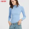 Tangada Jesień Zima Kobiety Solidna Turtleneck Knit Plays Uruchamiane Długie Rękaw Pajaciki Damskie Casual Chic Jumpsy LK08 210609