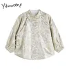 Yitimuceng Vintage Blusa Floral Mulheres Botão Cadastre-se Camisas Straight Roupas Oversize Primavera Verão Moda Coreana Tops 210601