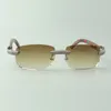 Direktverkauf: Mikropavé-Diamant-Sonnenbrille 3524026 mit Pfauen-Naturholzbügeln, Designerbrille, Größe: 56–18–135 mm