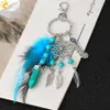 CSJA Dream Catcher Keychains Blue Feather Tassel Hamsa Hand Evil Eye Keyring for Wall Car Hanging Decor Amulet Boho Jewelry G496 G1019