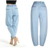 Depony Elastic waist High Waist Jean Streetwear Straight Femme 100% Cotton Loose Denim Mom 210629
