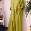 Frauen Kleid Split O-Ausschnitt Weiß Gelb Blau Baumwollkleider Lose Plus Größe Lange Sommerkleidung 210524