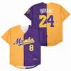 Mann 1978-2020 Mamba Legends 8 24 Bryant Baseball-Trikots Schwarz Weiß Gelb Blau Lila Split Alternative Shirts