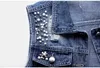 5xl Plus Storlek Ärmlös Kvinnors Vest Sommar Denim Waistcoat Fashion Casual Short Jeans Jacka Beaded Holes Slim Coat 210915