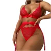 Dames Lingerie Sexy Rouge Fendu Dentelle Taille Haute Tongs Plus Soutien-Gorge Tentation Ensemble Pyjama En Mousseline Sous-Vêtements Haut + Short Tenue De Yoga