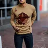 2021 Elastic Mens T-shirt Casual O Neck Långärmad Pullover Toppar för Man Mode Tryckt Man Kläder Tee Tees 3xl Y0322