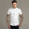 Nouveau été hommes mode à manches courtes solide chemise Slim Fit mâle affaires sociales robe chemise marque hommes Gym Fitness vêtements de sport 210421