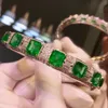 Bangle Luxury 925 Sterling Silver Platinum Plated Emerald High Carbon Diamond Flower Bracelets Wedding Engagement Fine Jewelry1556907