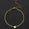 Tobillera de lentejuelas de acero inoxidable para mujer, sandalias descalzas de doble capa, pulsera de corazón, tobillera, regalo de joyería de playa Bohemia