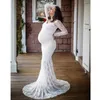 Lace Maternity Dresses Photography Props Sexy Off Shoulder Long Sleeve Maxi Pregnancy Dress Photo Shoot Pregnant Woman Clothes Q0713