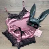 Women's Sleepwear Sexy Satin Pajama Set Bowknot Lace V-Neck Pyjamas Sleeveless Cute Cami Top and Shorts Pyjamas Suit Nightwear Q0706