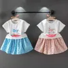 Baby Girls Clothes Summer Brand Dew shoulder Design Clothing Sets Girl Tops+Skirt 210611