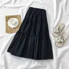 Katı Beyaz Siyah Pileli Etekler Bayan Harajuku Yüksek Bel Uzun Etek Yaz Artı Boyutu 2XL MIDI Etek Streetwear Öğrenciler için 210619