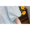 Modig plusstorlek Lace Hollow Out Broderi Klänningar Kvinnors Sweet Puff Sleeve Koreanska Chic Loose Long Dress Vestidos 210520