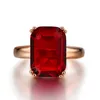 Rose Gold Color Pierścień Moda Czerwony / Green Big Square Crystal Wedding Jewelry Dla Kobiet Hotsale R700 R701
