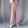 Pantalon large femme été taille haute ample décontracté droit violet pantalon grande taille all-match élastique femme 210601