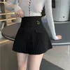스커트 블랙 플리츠 스커트 여성 하이 웨스트 미니 스커트 메탈 레터 D 디자인 a 라인 Clubwear 한국 섹시한 Streetwear 쇼 캐주얼 Z325 Y0824