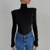 Fashion Casual Elegant Rompers Women Bodysuits Streetwear Skinny Long Sleeve Women's Jumpsuits Winter High Neck Overalls 210625