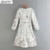 Zevity Women Sweet Cascading Ruffles花柄プリントサイドジッパーラインドレス女性シックな長袖プリーツ着物vestido DS8156 210603