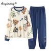 Young Lady Pajamas Set Autumn Winter Fashion Pijamas Cartoon Printing Plus Size Sleepwear 4xl 5xl Casual Cotton Women Loungewear 211215