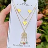 Oorbellen ketting overdrijven gothic dubbellaagse gouden ketting kettingen voor vrouwen eenvoudige punk titanium stalen hart oorring sieraden set