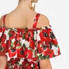 Moda Runway Casual Wakacje Letnie Damskie Slash Neck Floral Printed Ruffles Off Should Holiday Beach Kobiety Mini Dress 210514