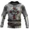 남성용 후드 스웨터 2021 Est Knights Templar 3D 인쇄 남성 패션 까마귀 캐주얼 매일 성격 풀오버 블랙 자켓