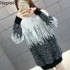 Imitation Water Velet Thicked Warm Pullover Sweater Contrast Color Patchwork Long Sleeve Pull Femme Autumn Winter Clothes 210422