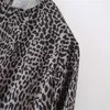 Za Vintage Leopard Drukuj Mini Sukienka Kobiety Z Długim Rękawem Plisowane Luźne Sukienki Kobieta Chic Powrót Otwarcie Walecym Hem Vestido 210602