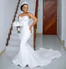 2021 Plus Size Arabisch ASO EBI Simple Crystals Mermaid Bruidsjurken Sweetheart Satijn Elegante Bridal Jurken ZJ302