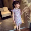 Summer Girls Cheongsam Sumemr 2-8 Year Kids Floral Chiffon Dress Retro Chinese Style Outfits Children Cotton Clothing Q0716