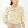 Blusas Plus Size Fashion Women Tops and Blouses Summer Lady Tops Chiffon Blouse Floral Print Bow Neck Shird短袖210326