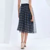 Plaid patchwork mesh rok voor vrouwen hoge taille vintage elegante midi rokken vrouwelijke herfst modieuze 210521