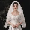 Beaded Wedding Veils Two Layers Bride Veil With Stretch Mesh Tulle Veils Accessories X0726